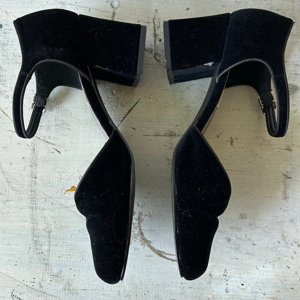 Merona Black Velvet Mary Jane Block Heel Pumps Women's Size 7.5 - Picture 9 of 11